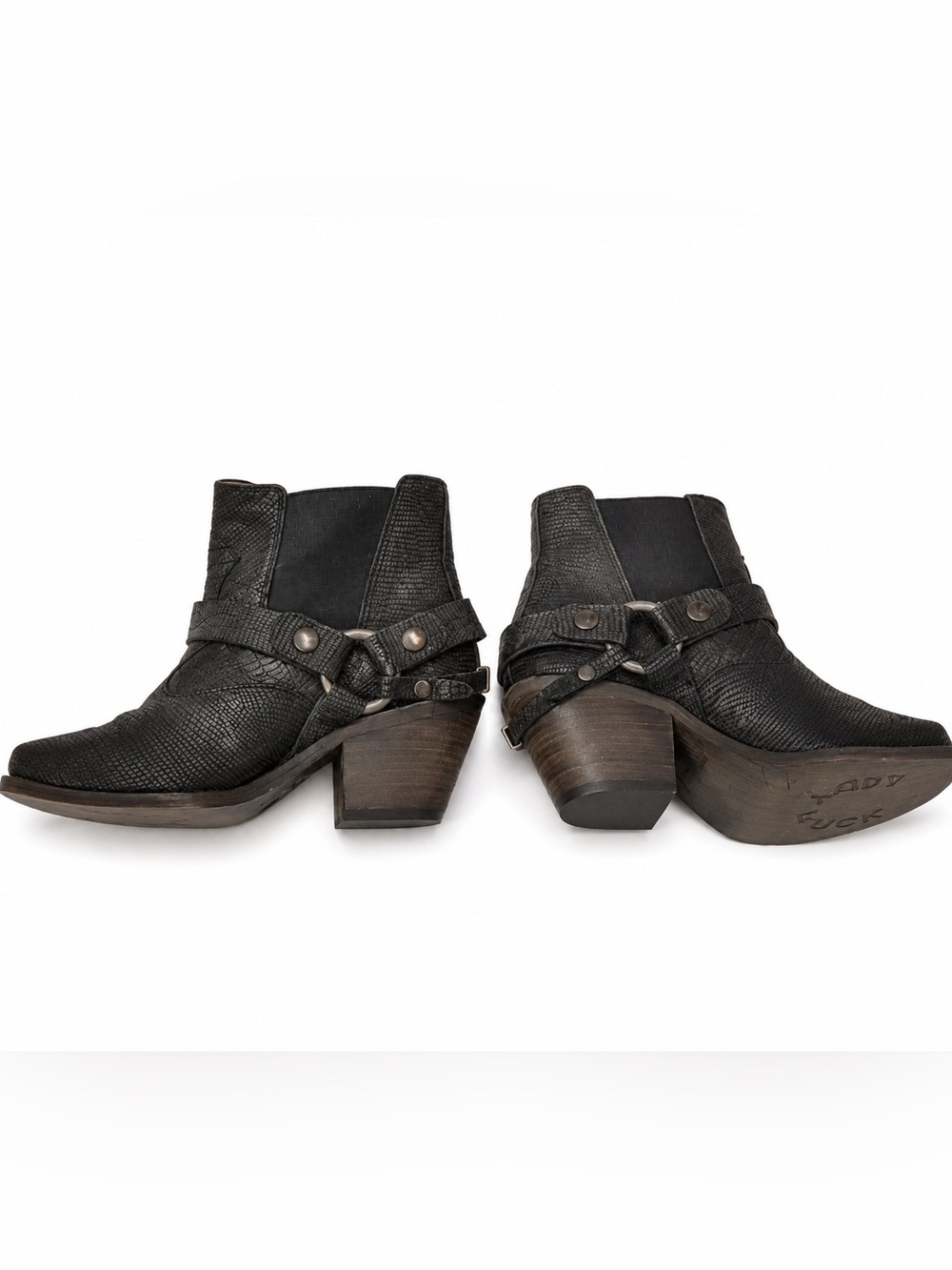 FREE PEOPLE LADY LUCK Leather Western Booties Silver Horseshoe Hardware BNWOT 7 - Picture 11 of 14